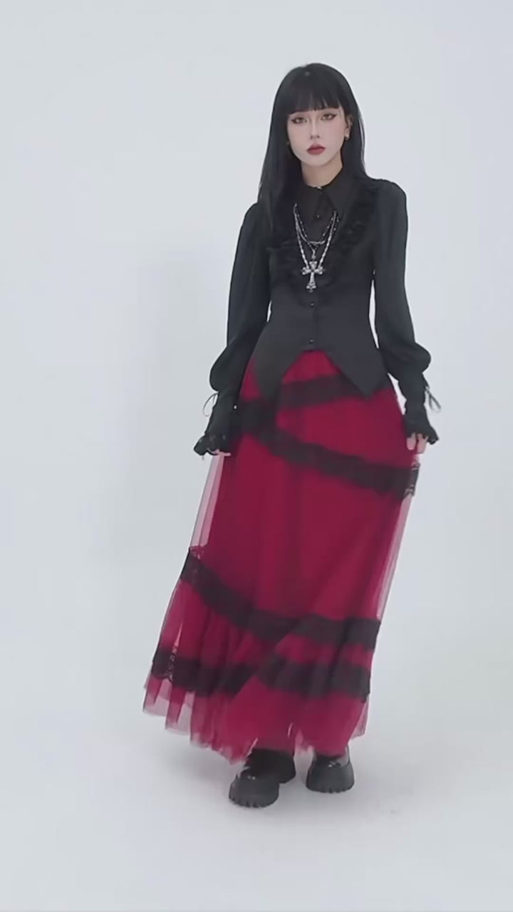 Gothic Ruffle Pintuck Shirt / lg1353