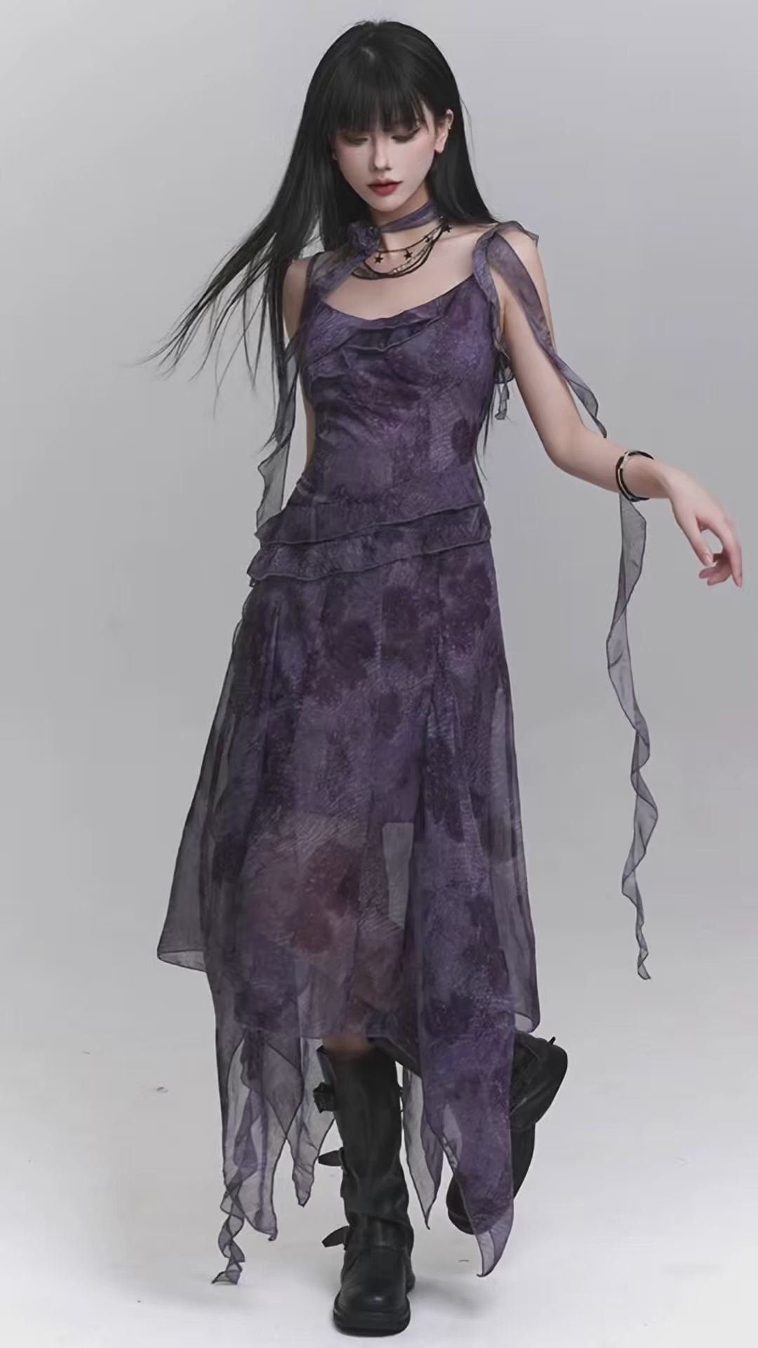 MISTY PURPLE ASYMMETRY DRESS / LG1118