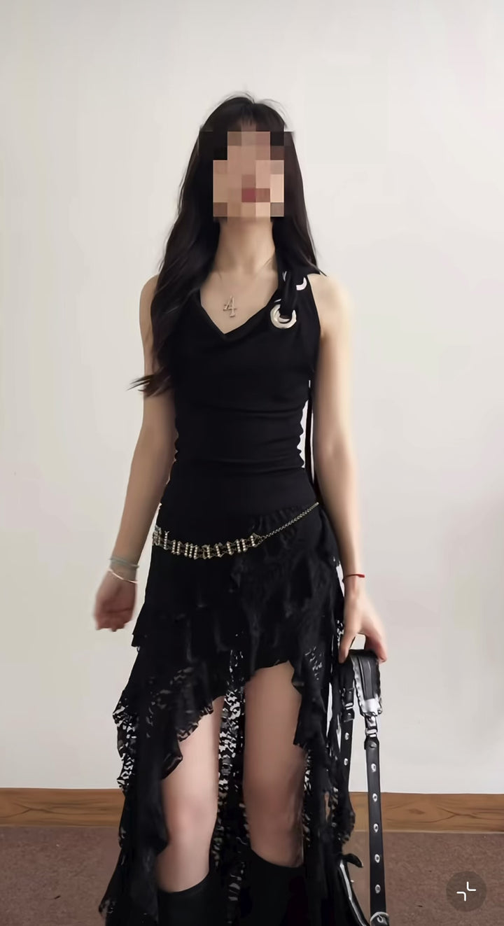 LACE ASYMMETRY LAYERED SKIRT / LG1573