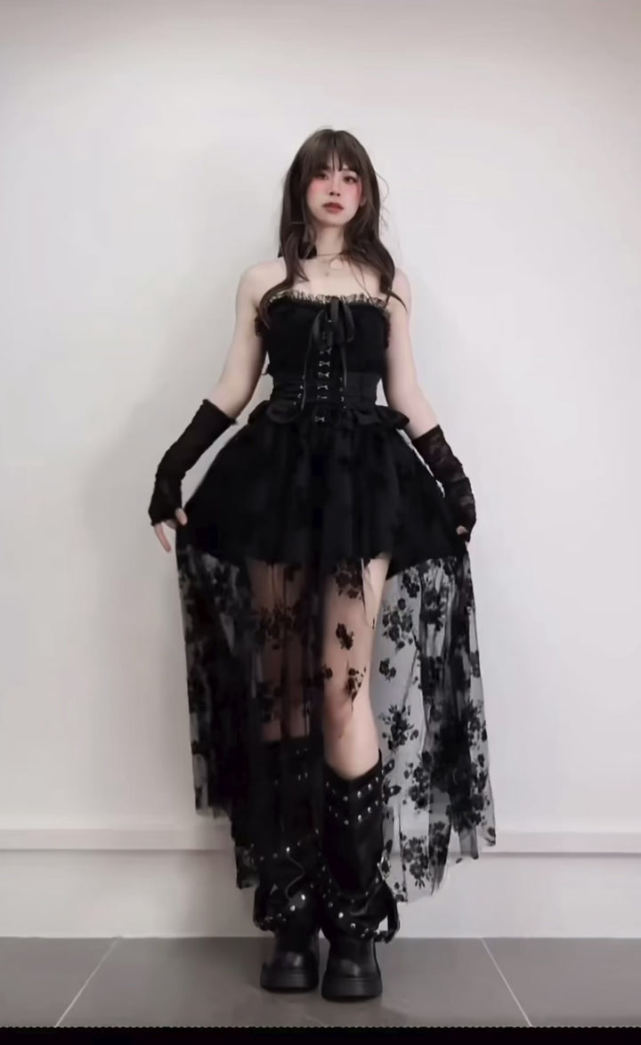 GOTHIC FLOCKY TULLE DRESS SET / LG1137