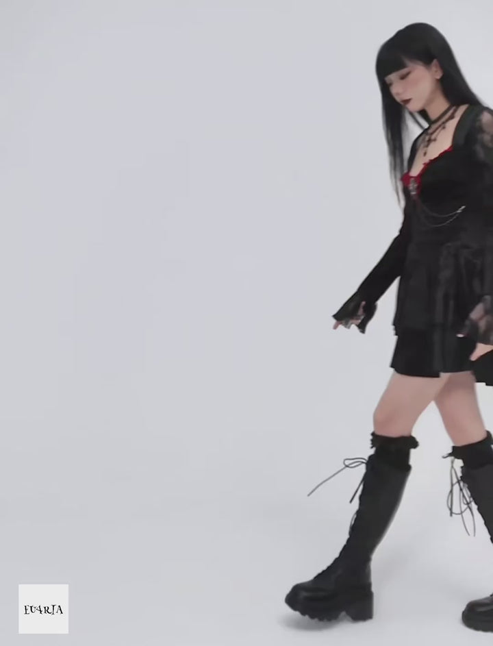 gothic velvet suspender mini dress / LG1242 