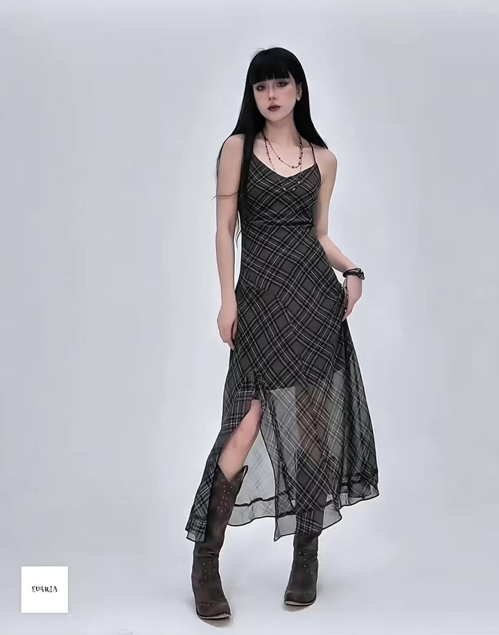 Sheer Check Camisole Dress / lg1252