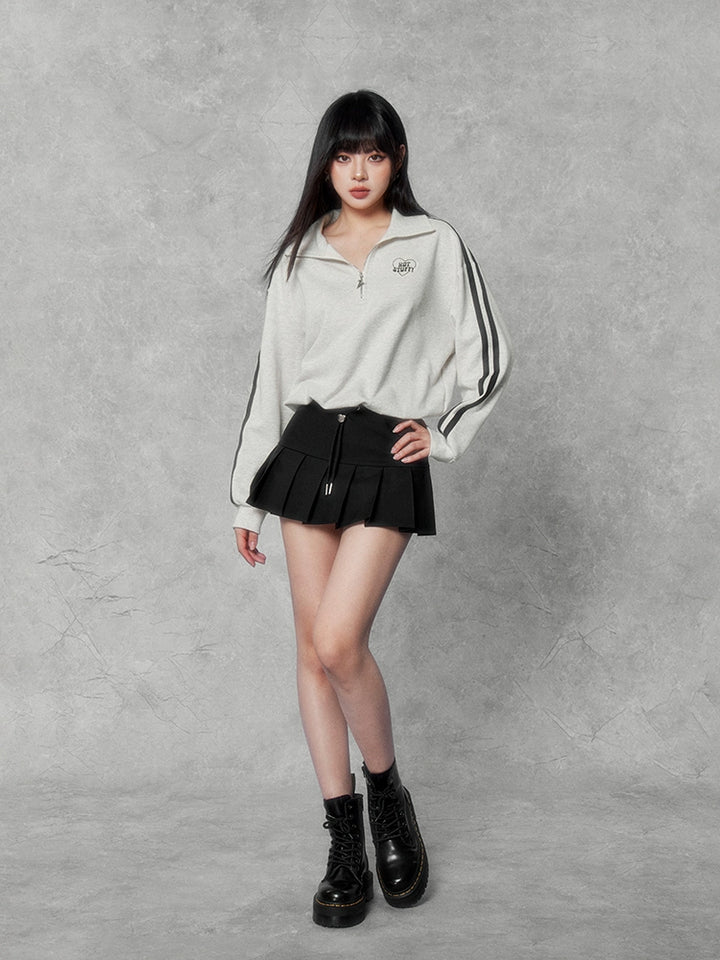 Half zip short sweatshirt & short skirt set/vo1103