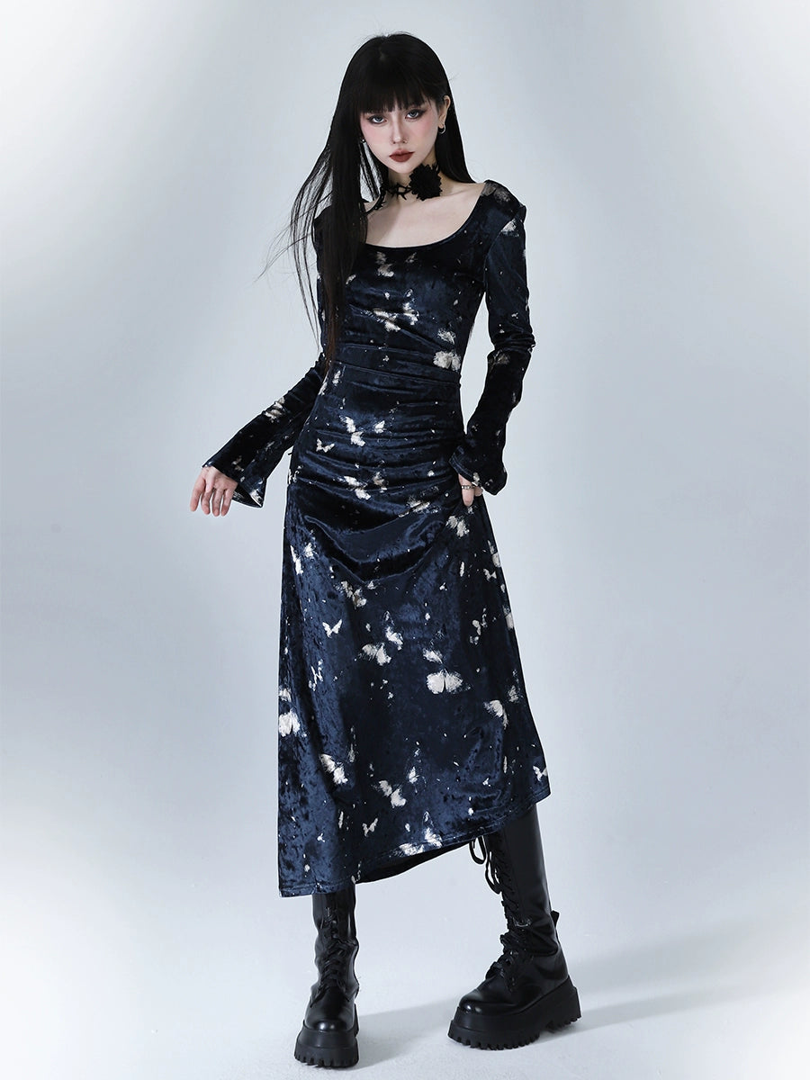 velvet butterfly starry night dress/lg1126