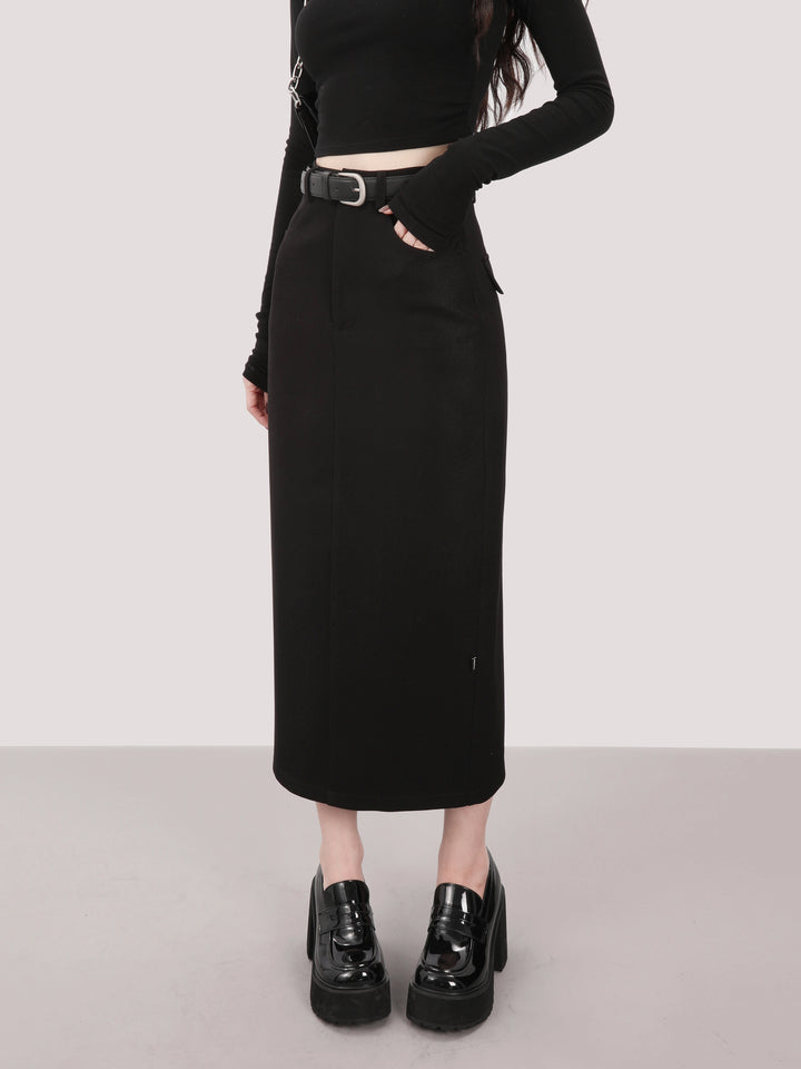 high waist one stop long skirt/mu1107