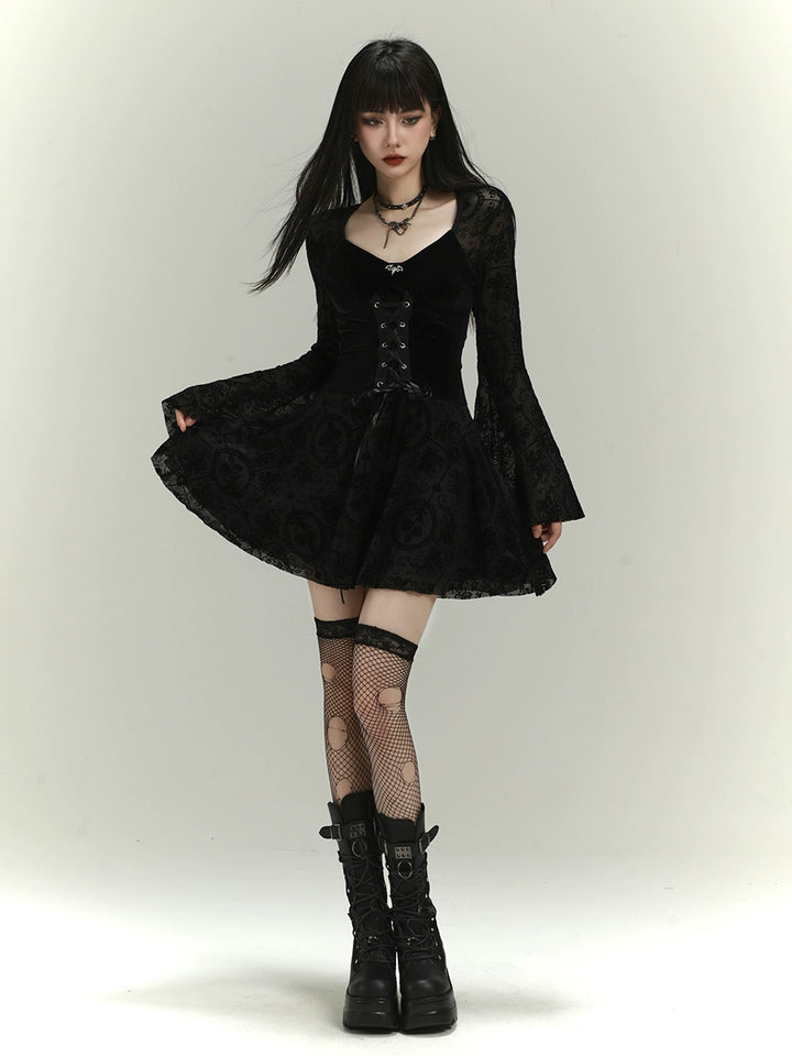 dark black retro velvet dress/lg1130