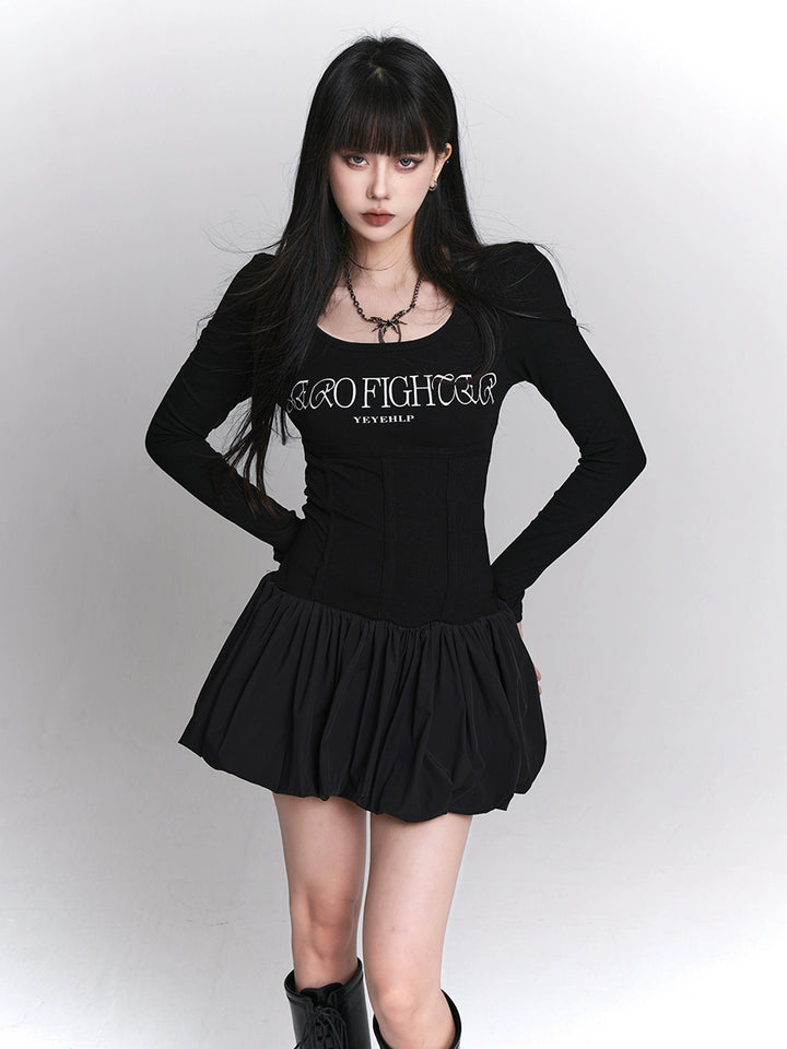 long sleeve puff mini dress/lg1122