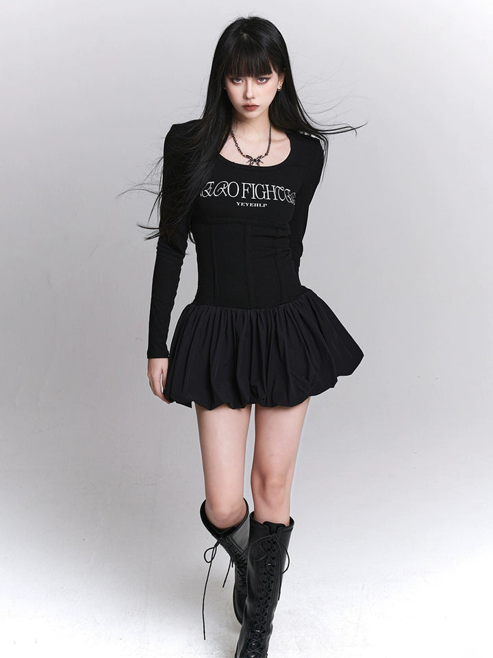 long sleeve puff mini dress/lg1122