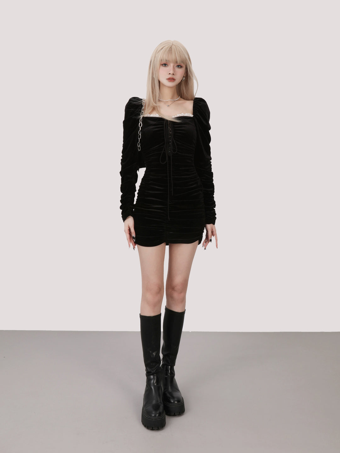 velvet black slim dress/mu1101