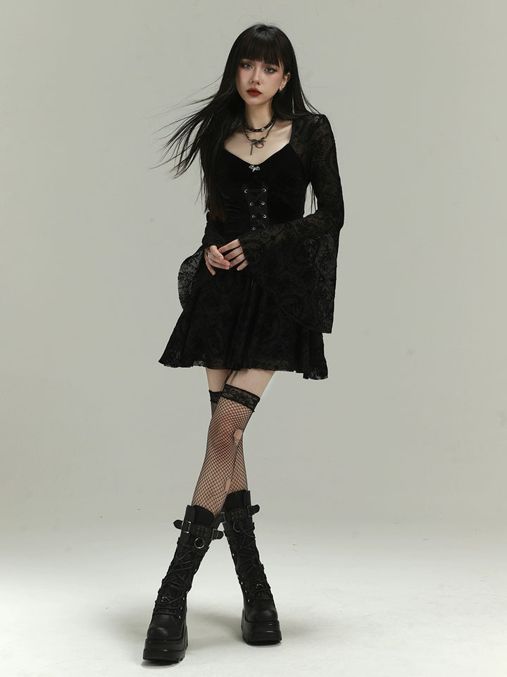 dark black retro velvet dress/lg1130