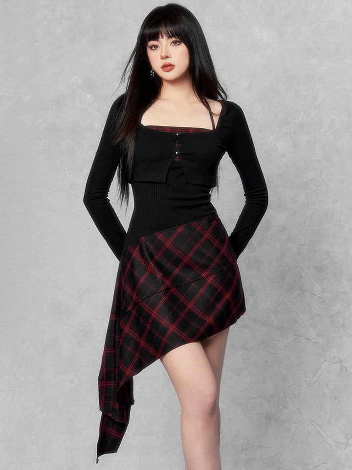 gothic check mini one piece & cropped knit/vo1119