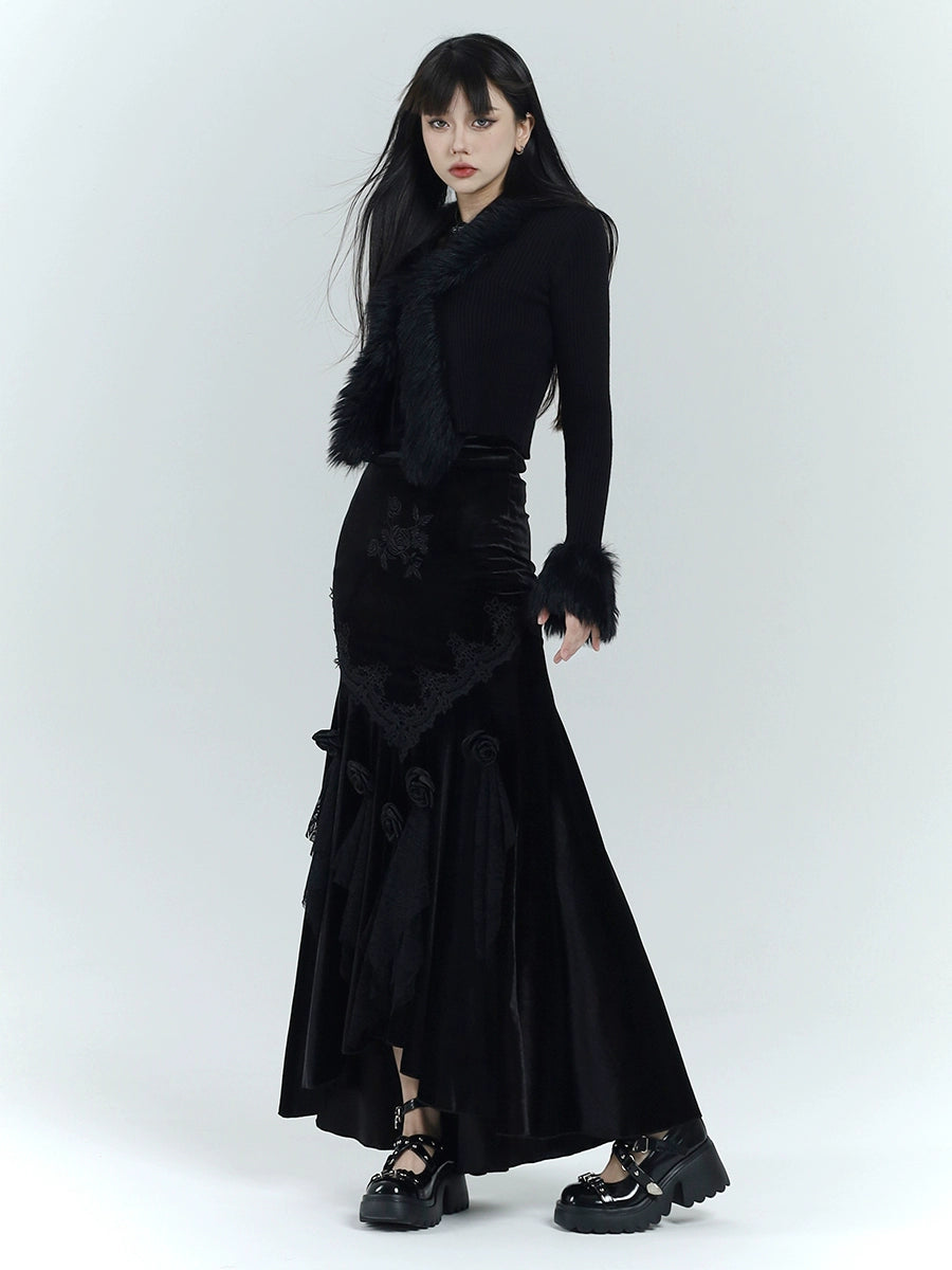 【당일 배송】black velvet mermaid skirt/lg1126