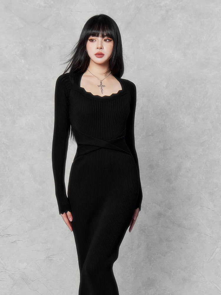 slim rib knit dress/vo1110