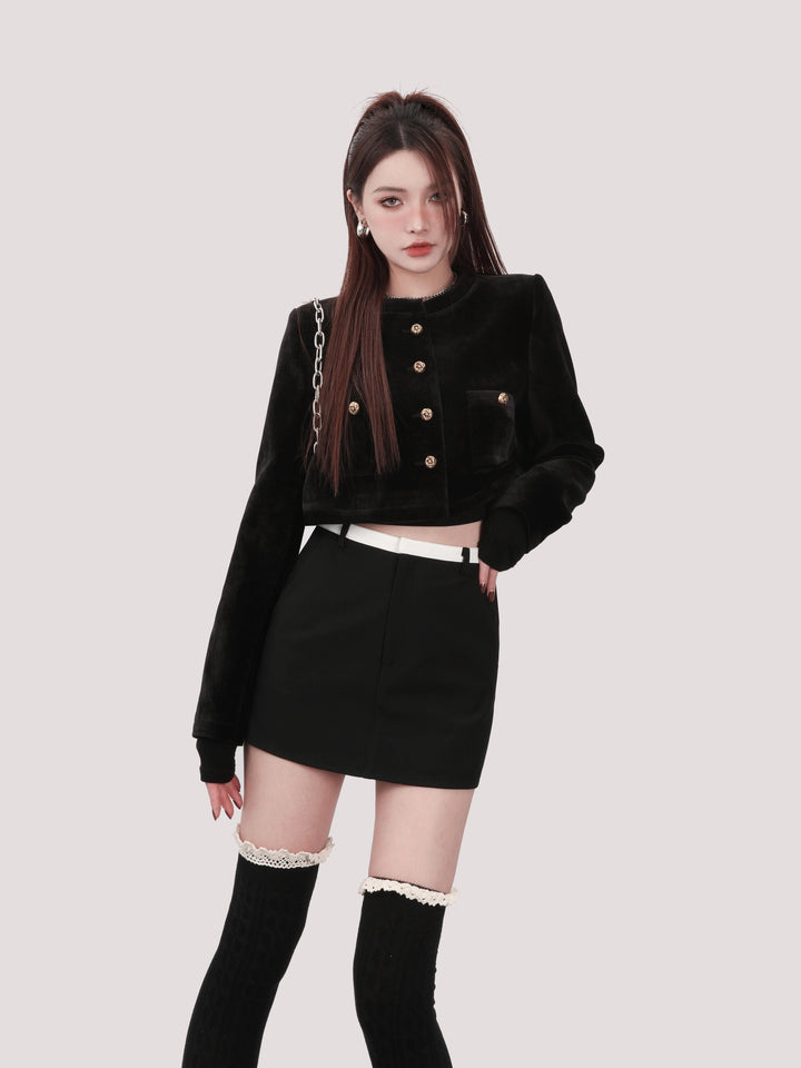 collarless cropped jacket/mu1108