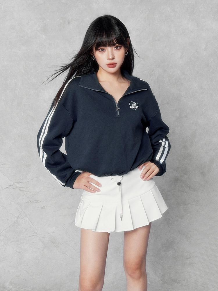 Half zip short sweatshirt & short skirt set/vo1103