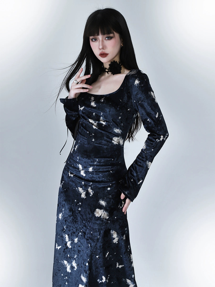 velvet butterfly starry night dress/lg1126