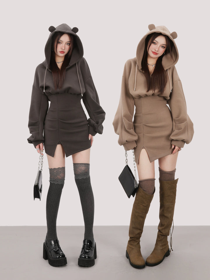 bear ear hoodie dress/mu1105