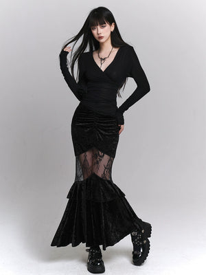 velvet fishtail skirt/lg1120_e4r