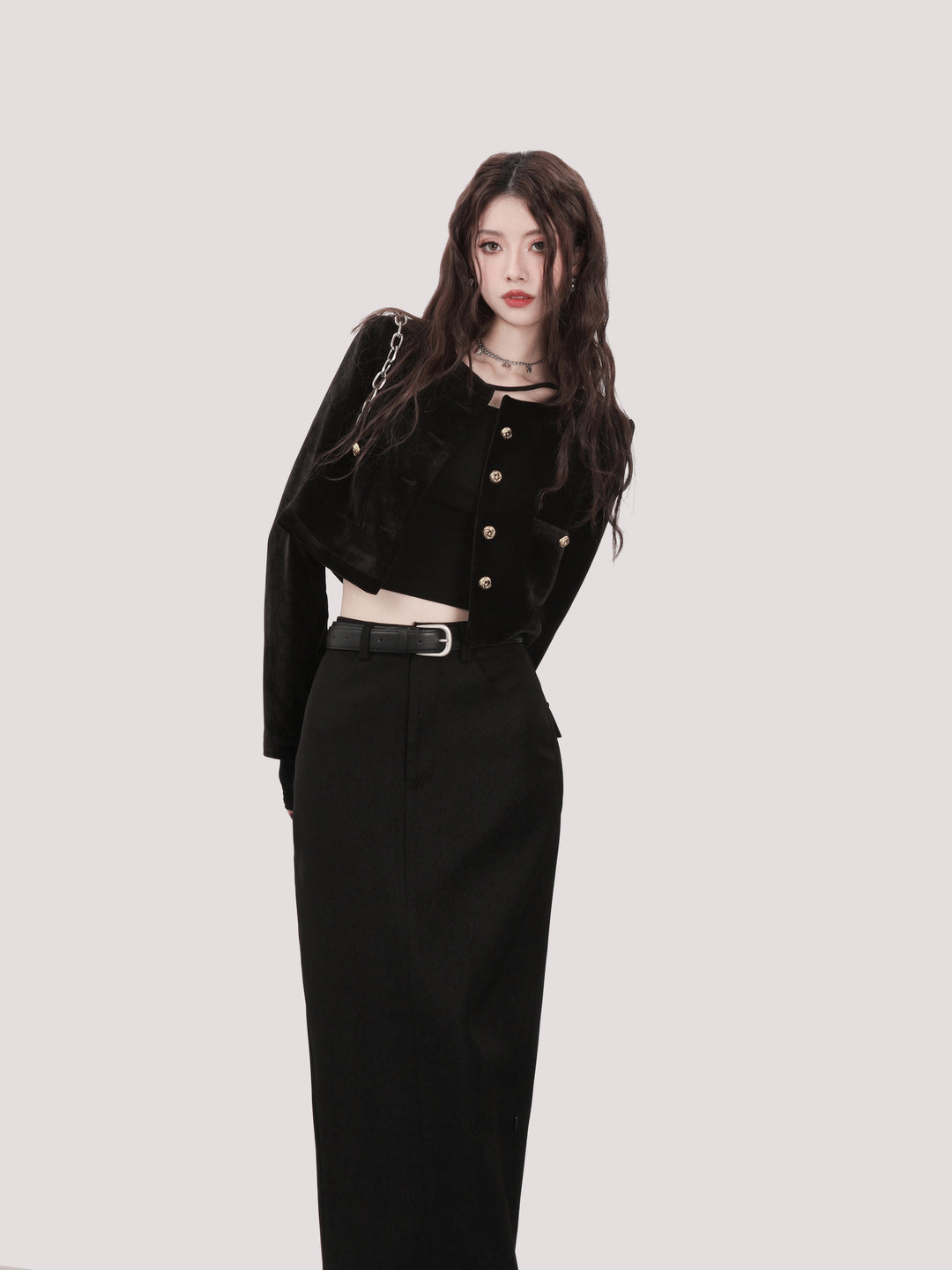 high waist one stop long skirt/mu1107