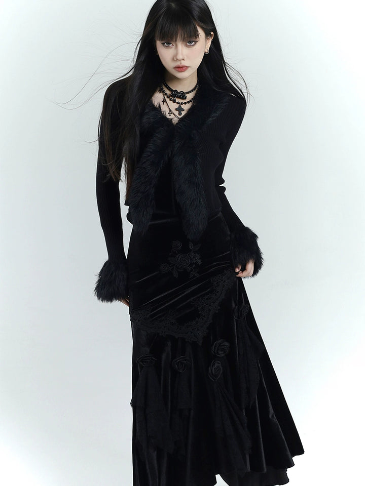 【即日配送】black velvet mermaid skirt/lg1126