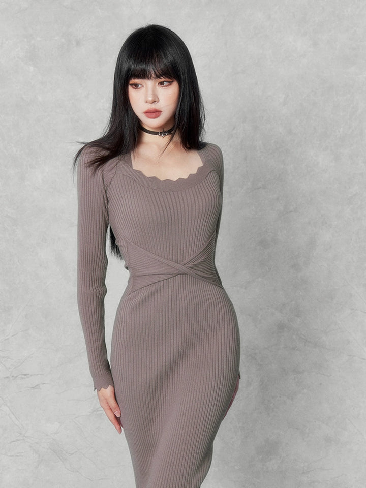 slim rib knit dress/vo1110