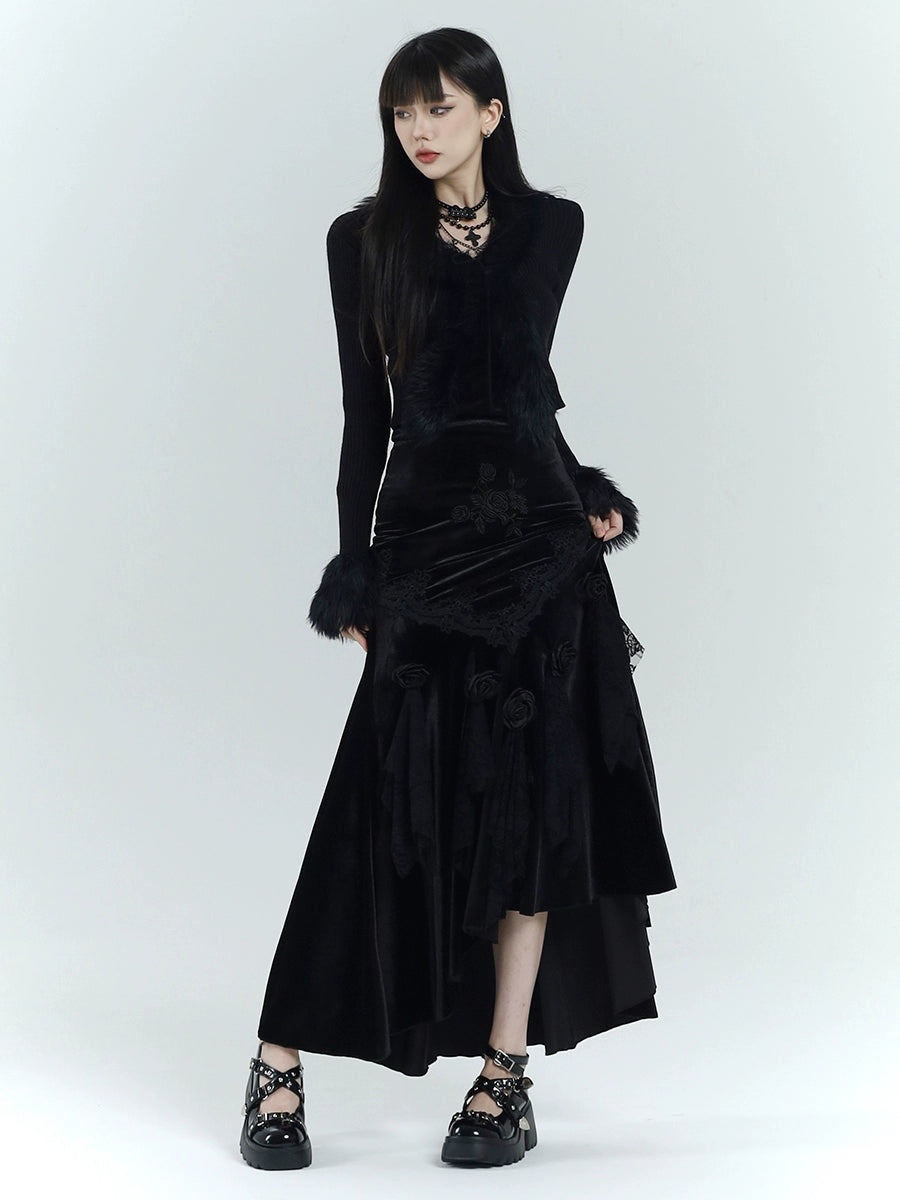 【即日配送】black velvet mermaid skirt/lg1126