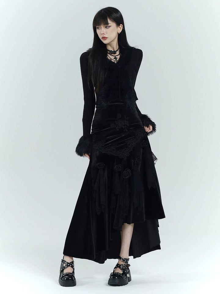 【당일 배송】black velvet mermaid skirt/lg1126