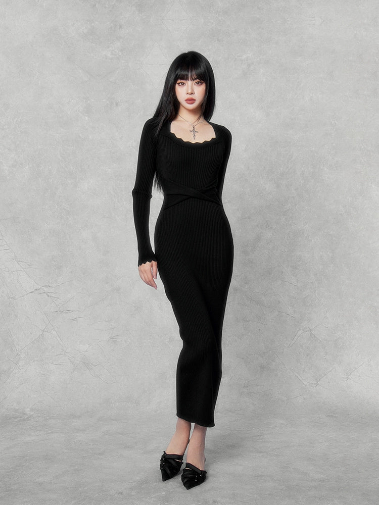 slim rib knit dress/vo1110